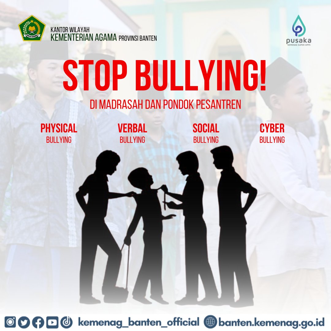 Mari sama-sama mengambil peran untuk #stopbullying di mana pun, kapan pun, sebagai apapun dan dengan alasan apapun. Kementerian Agama mengajak seluruh #sahabatreligi untuk menghentikan bullying.