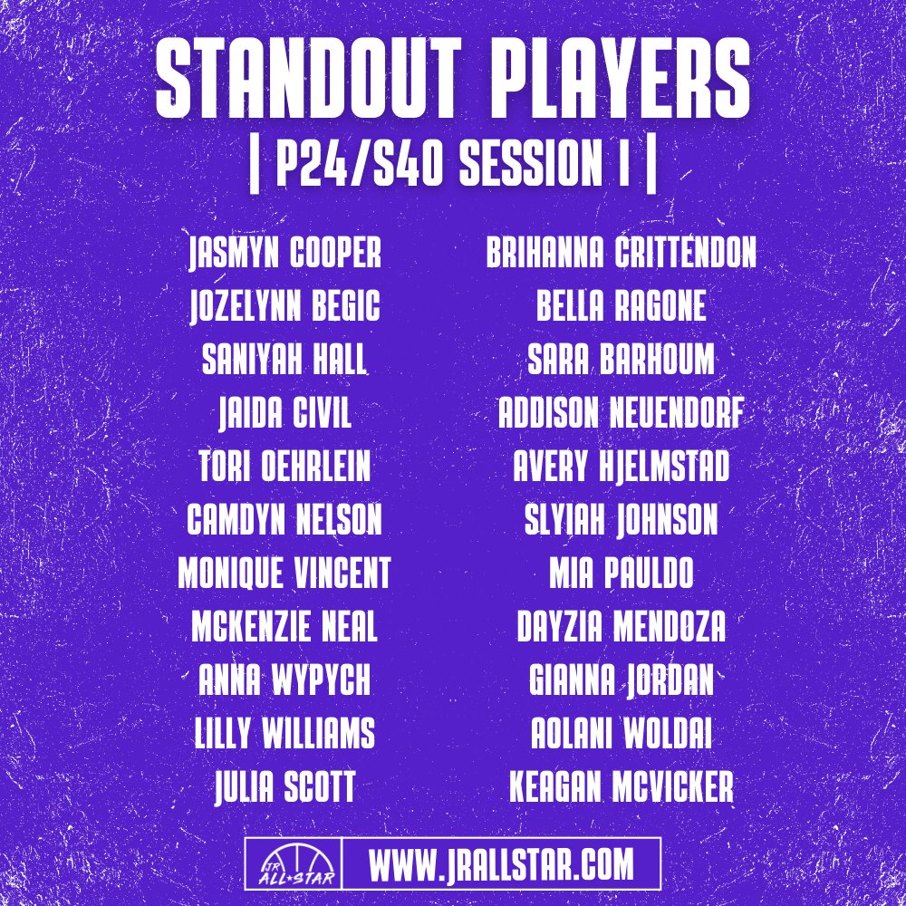 𝗦𝗧𝗔𝗡𝗗𝗢𝗨𝗧 𝗣𝗟𝗔𝗬𝗘𝗥𝗦 Here are the players who caught our eye during Day 1️⃣ of Power 24/Select 40 Session I! 👇 @JasmynCooper @Jozelynn_B @JaidaCivil @OehrleinTori @camdyn_nelson @_moniquevincent @McKenzie_SNeal @anna0wypych @LillyAWilliams @juliascott2026