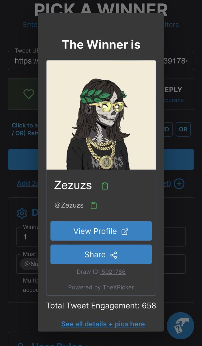 Congrats @Zezuzs you won! Draw ID: 5021786 More chances via @theXpicker thexpicker.com/draw/5021786/w… #thexpicker