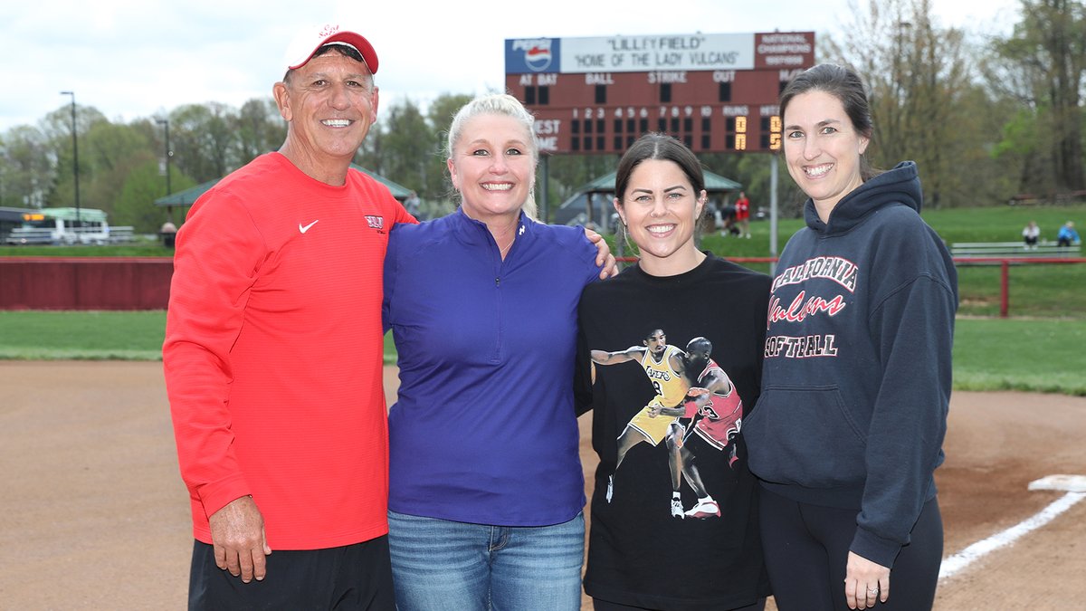 calvulcans's tweet photo. SOFT: The Vulcans welcomed Athletic HOF Class of 2024 inductees Rochelle Dierkes (93-96), Jillian Russell (09-12) and Natalie Wideman (11-14) to Lilley Field for a special First Pitch Ceremony on Friday. The Athletic HOF Ceremony will be held Saturday at the Convocation Center. https://t.co/6rtCmUti30