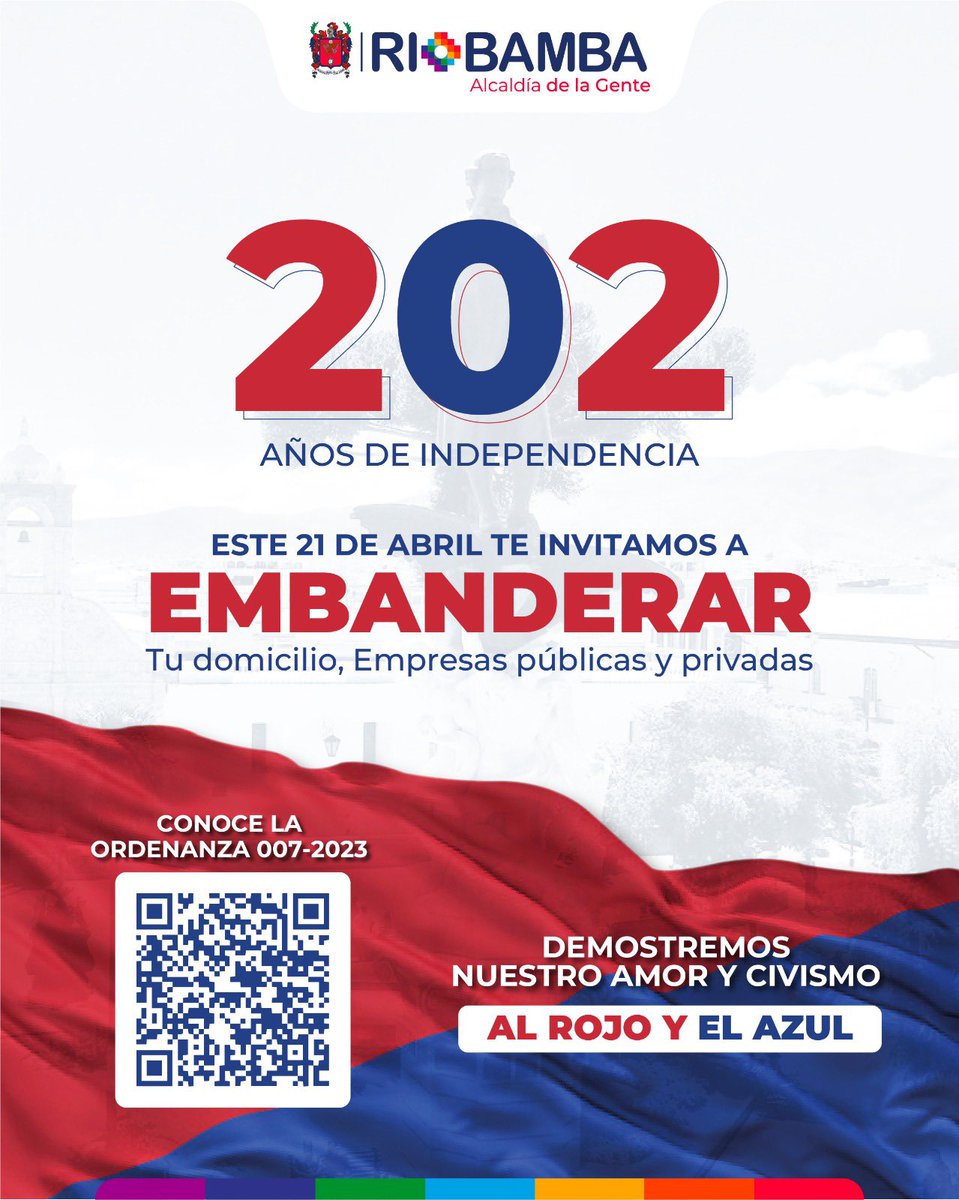 MuniRiobamba's tweet photo. En balcones, terrazas, ventanas... y en nuestro corazón ❤️ ¡Este 21 de abril embanderemos la ciudad! #RojoYAzul
❤️💙
#IndependenciaDeRiobamba #202Años #Abril2024 https://t.co/9PbegFYnfT