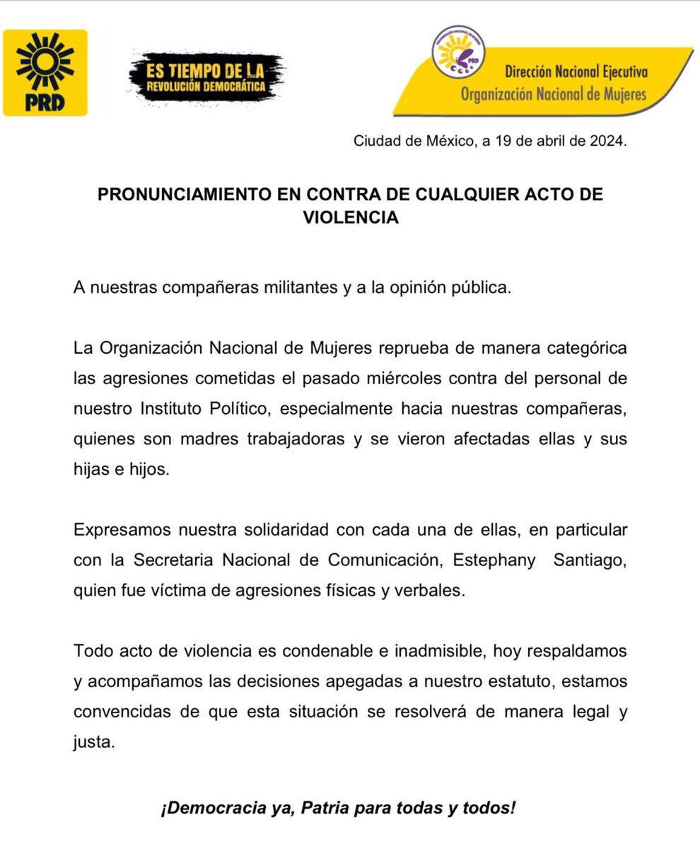 ONMPRD's tweet image. Hoy condenamos todo acto de violencia, y nos solidarizamos con quienes fueron agredidas el pasado miércoles en nuestro instituto político.