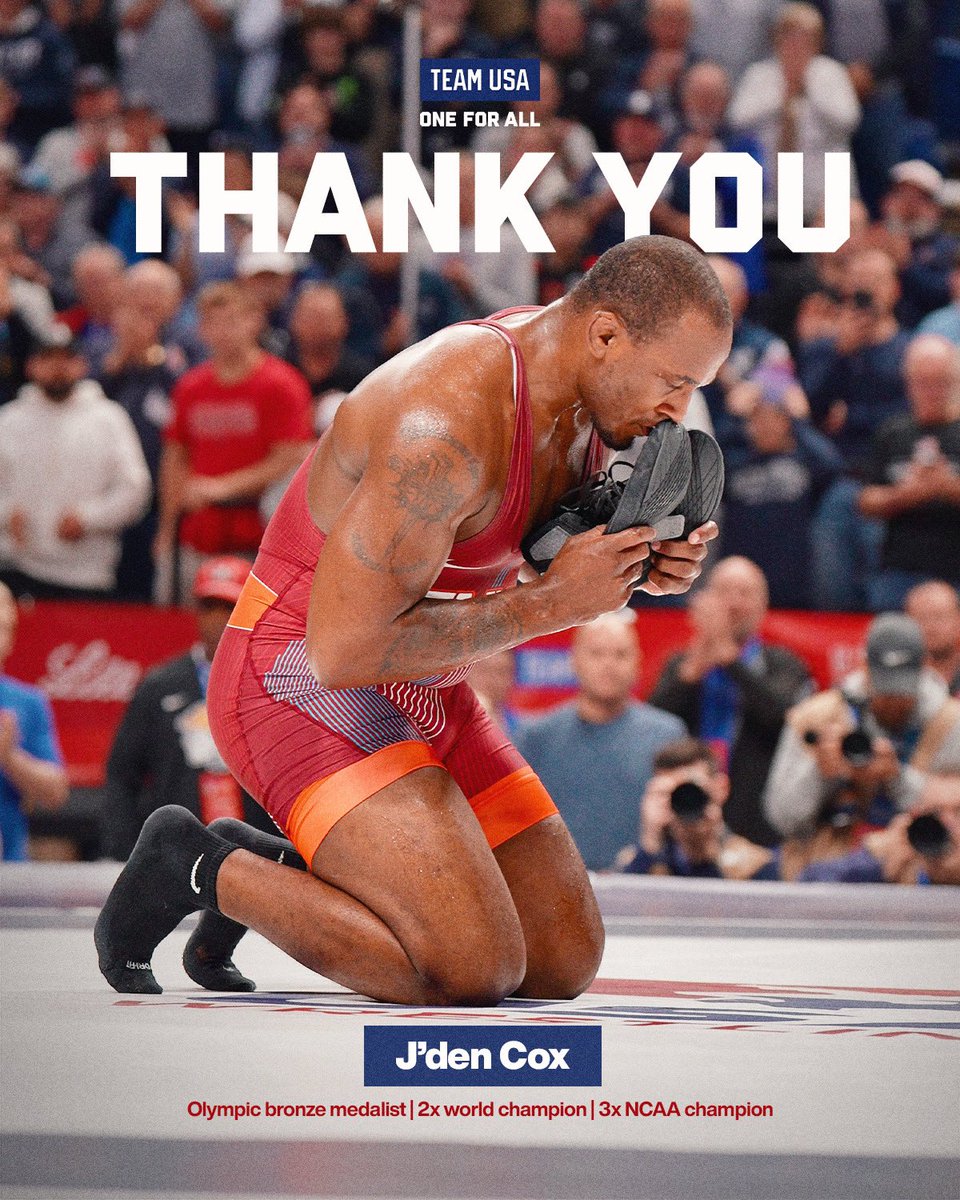 Forever a part of Team USA history 🇺🇸 Olympic bronze medalist J’den Cox announces his retirement at #WrestlingTrials24.