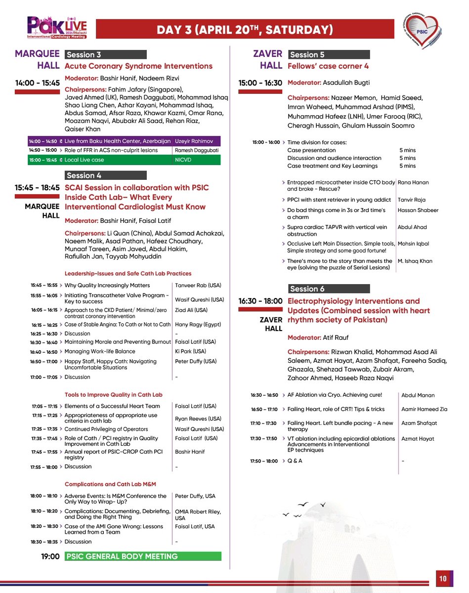 #PakLive2024 🌟 Program Highlights for Day3️⃣: ✅️ Hot debates in IC, Combined Session/w @APSIC6 ✅️ Structural Interventions ✅️ Coronary Imaging and Physiology ✅️ Learning Sessions ✅️ ACS Interventions ✅️ @SCAI Session in Collab/w PSIC : What Every IC Must Know