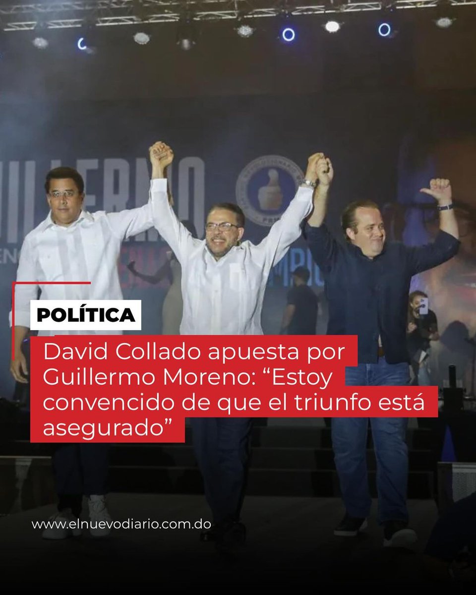 En un vibrante evento realizado en el Pabellón de Voleibol del Centro Olímpico Juan Pablo Duarte, <a href="/DavidColladoM/">David Collado</a>, ministro de <a href="/TurismoRD/">Ministerio de Turismo RD</a> y destacado miembro del <a href="/PRM_Oficial/">PRM</a>, manifestó su firme apoyo a <a href="/MorenoGuillermo/">Guillermo Moreno</a> en su carrera hacia el Senado por el Distrito Nacional.
