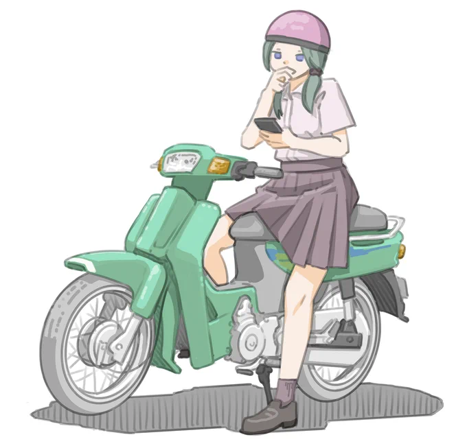 さっきすれ違ったライダーが有名モトブロガーではないかと検索している女子です。(スズキ FD110 LOVE)【再掲】#バイクJK#イラスト 