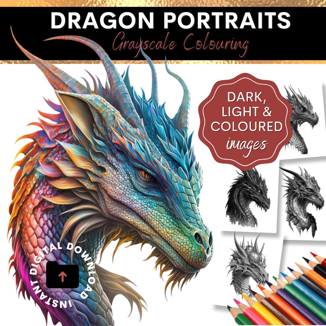 Colour Majestic Dragons in Light, Dark & Grayscale Images INSTANT Download: dcartspress.etsy.com/listing/154143… #colouringpage #dragons #relaxingart #coloringtherapy
