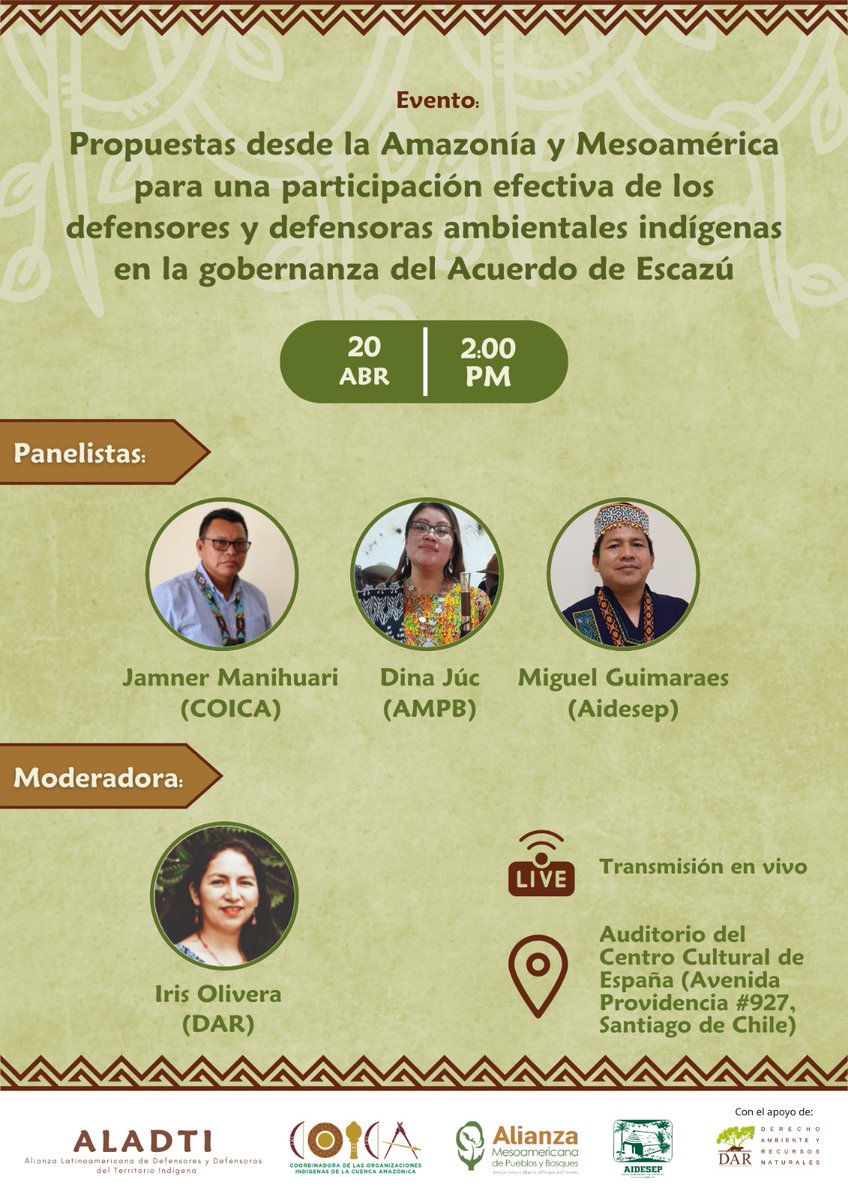 📢🌱Join us tomorrow on this panel at the Civil Society PreCOP of the Escazú Agreement. 🗓️ Date: April 20 🕛 Time: 1:00 p.m. Panama | 12:00 p.m. Central America and Mexico 📍 Location: Auditorium Centro Cultural de España 💻 Live Stream via Youtube: youtube.com/watch?v=QcfqVq…