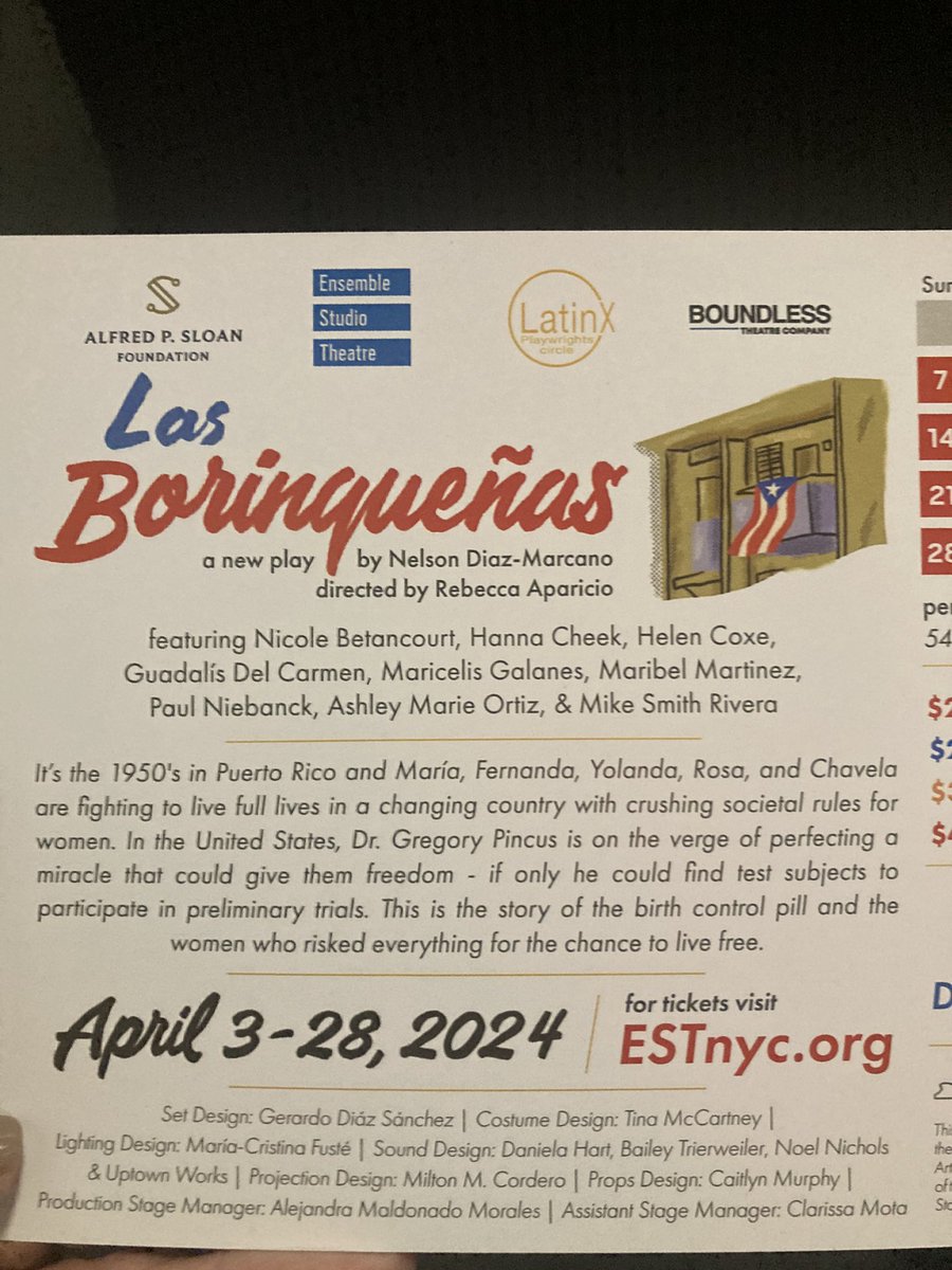 Menú cultural de hoy: LAS BORINQUEÑAS, en el Curt Dempster Theatre, en # 545 de la calle 52.