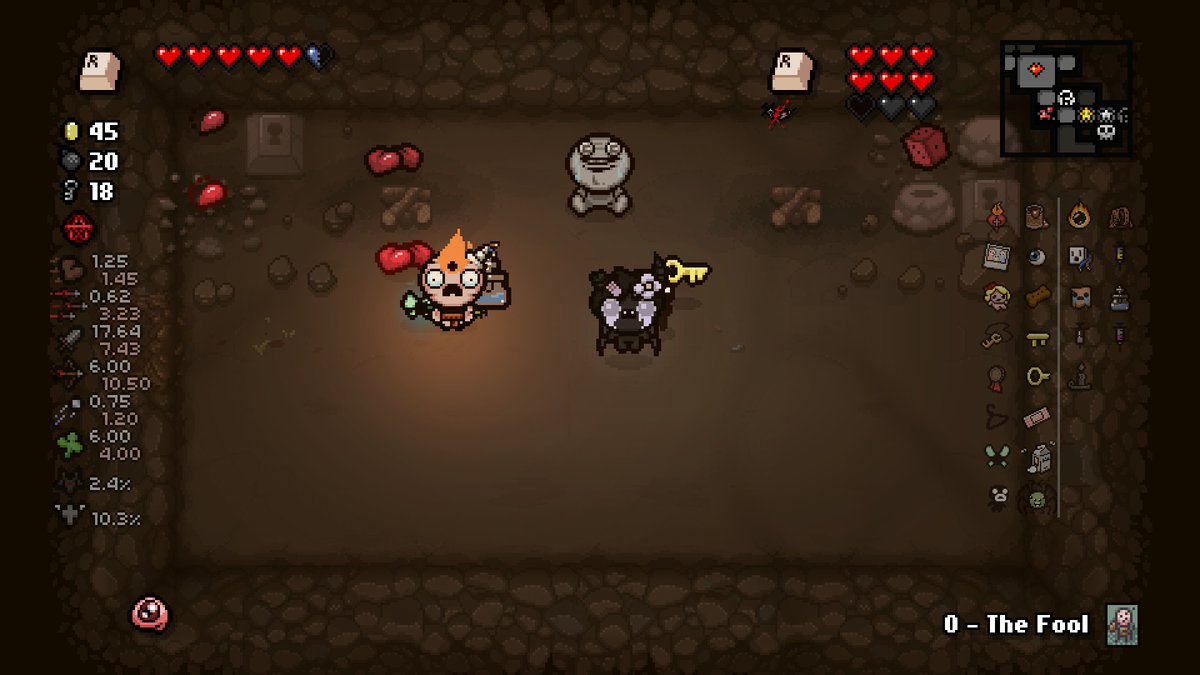 Today one of the craziest things that ever happened to me in Isaac, was getting 2 R keys (thanks to Diplopia)... This run lasted almost 3h I believe. Last R used was for going to Mother. She lasted 1 min or less. Crazy stuff ☠️