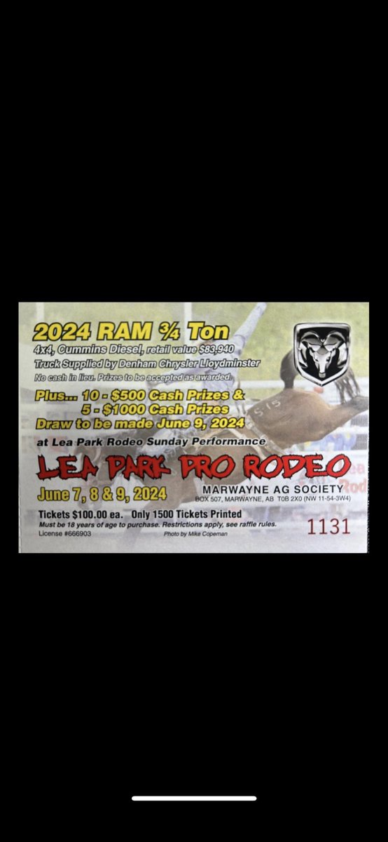 With only 49 days until Lea Park Rodeo get your truck tickets soon. We have always sold out by rodeo weekend. DM or message me at 780-870-0397 for more details or tickets.