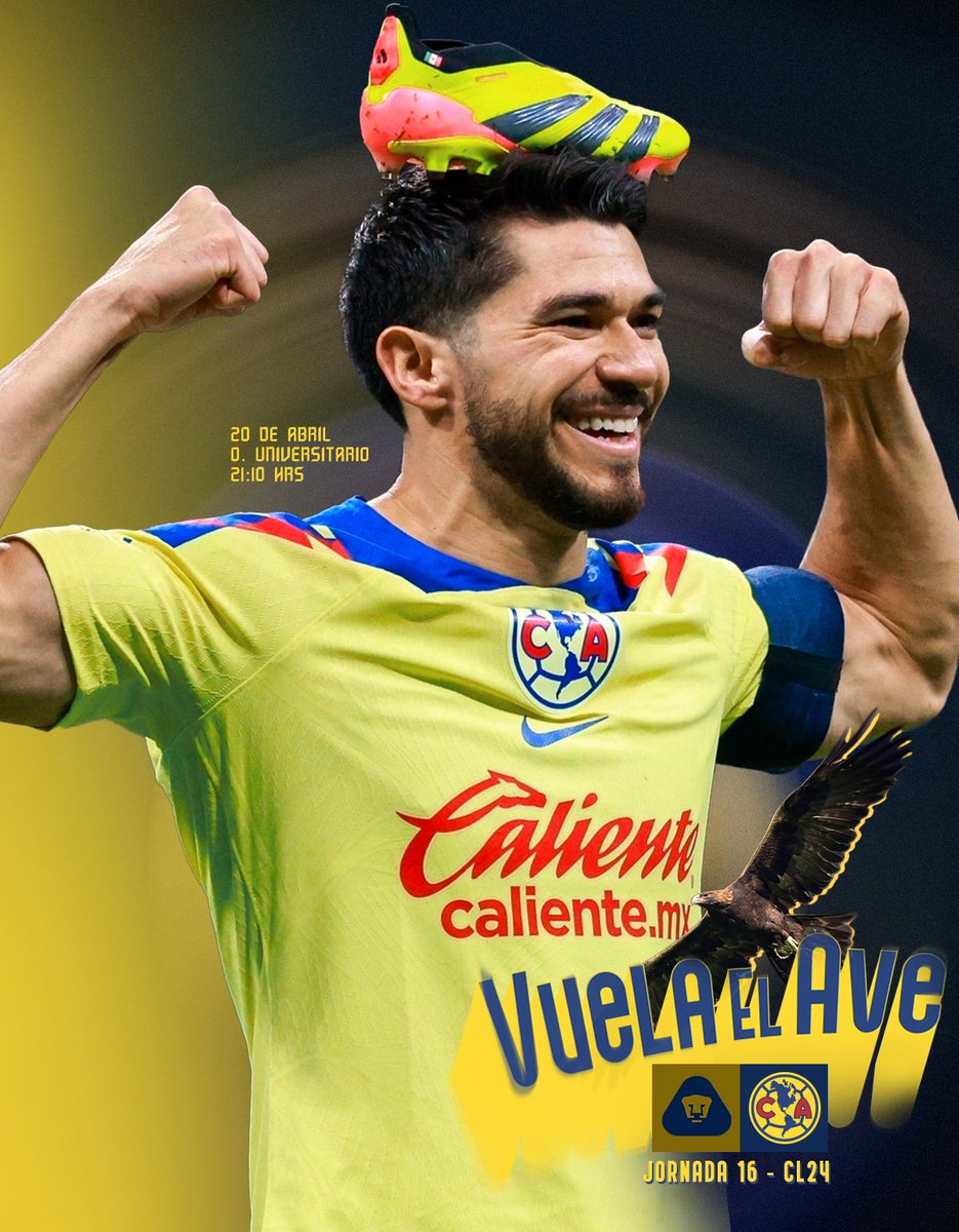 ClubAmerica's tweet photo. ¡#VuelaElAve 🦅!

🆚 Pumas
🏟️ Estadio Olímpico Universitario
📅 20 de abril
🕗 21:10 horas https://t.co/mXoAlvawOz
