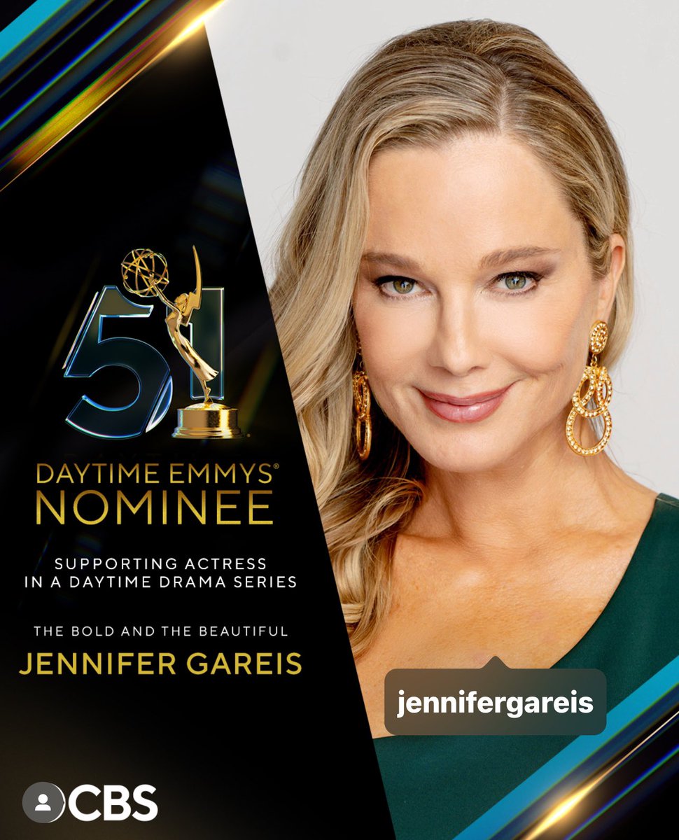 Congratulations to #BoldandBeatiful ‘s @JenniferGareis on her first @DaytimeEmmys nomination for her role as #DonnaLogan. #SupportingActressInADramaSeries 🎉🎉🎉