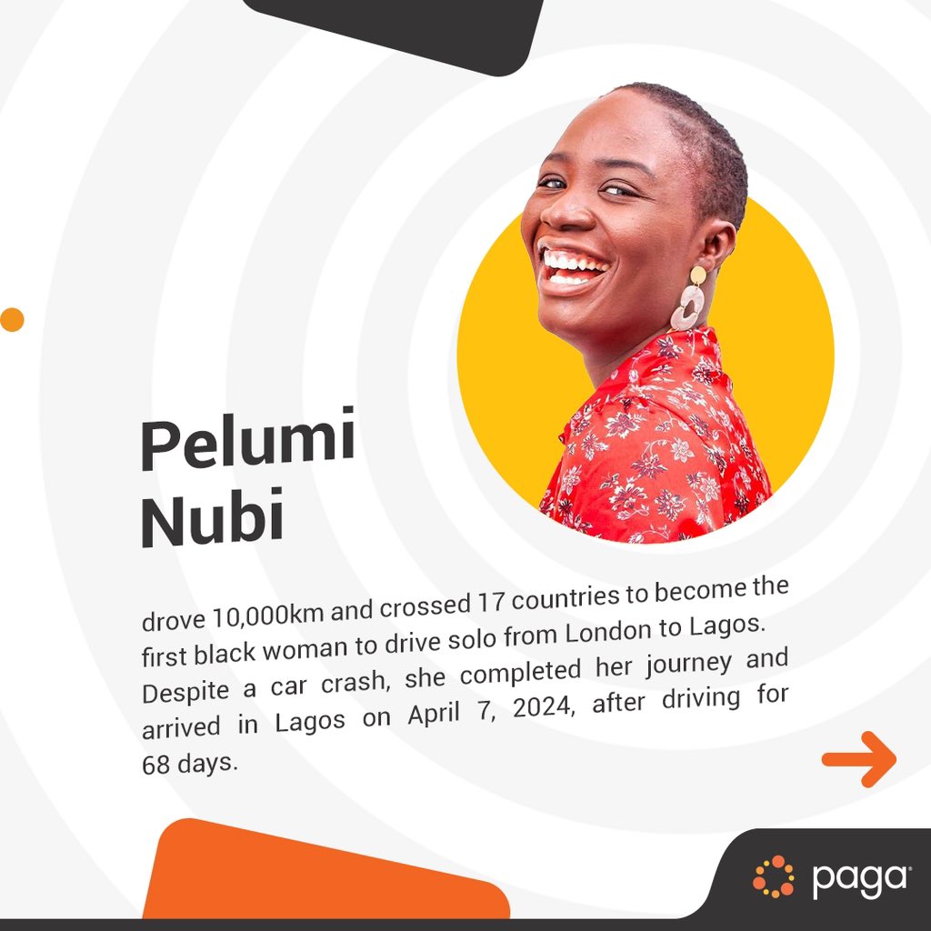 paga's tweet photo. From solo driving feats to chess marathons and athletics comebacks, these Nigerians are blazing trails and inspiring us all.
As we turn 15 and hit new milestones, we can’t agree more that it’s the era of New Possibilities!
#peluminubi #omolaraogunmakinju #tundeonakoya https://t.co/kS4pbOlpYZ