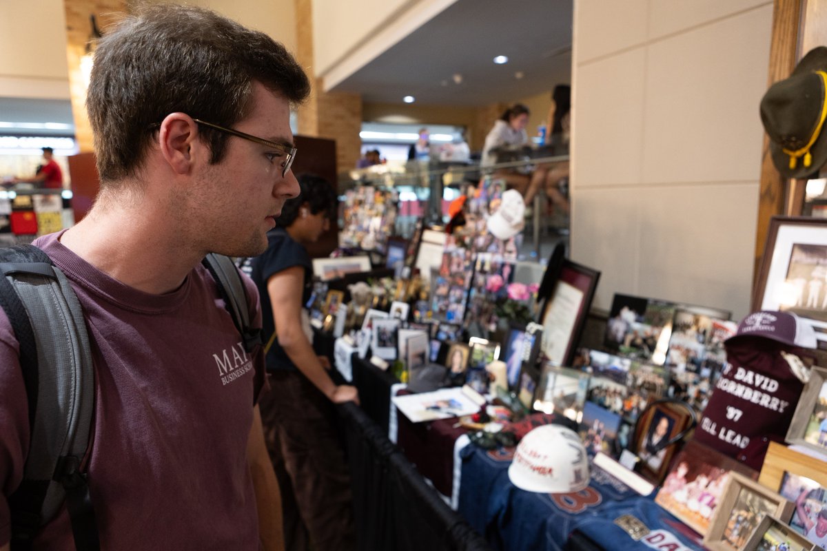 The @AggieMuster Reflections Display serves as a living memorial of Aggies on the Muster Roll Call. Visit the displays in the MSC Flag Room to learn more about the lives behind the names.