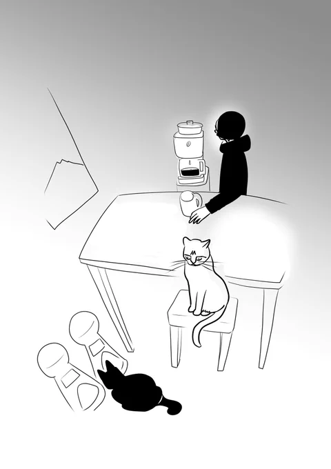 8時前、猫たちは給餌機を
私はコーヒーメーカーを
それぞれの神を待つ時間がある 