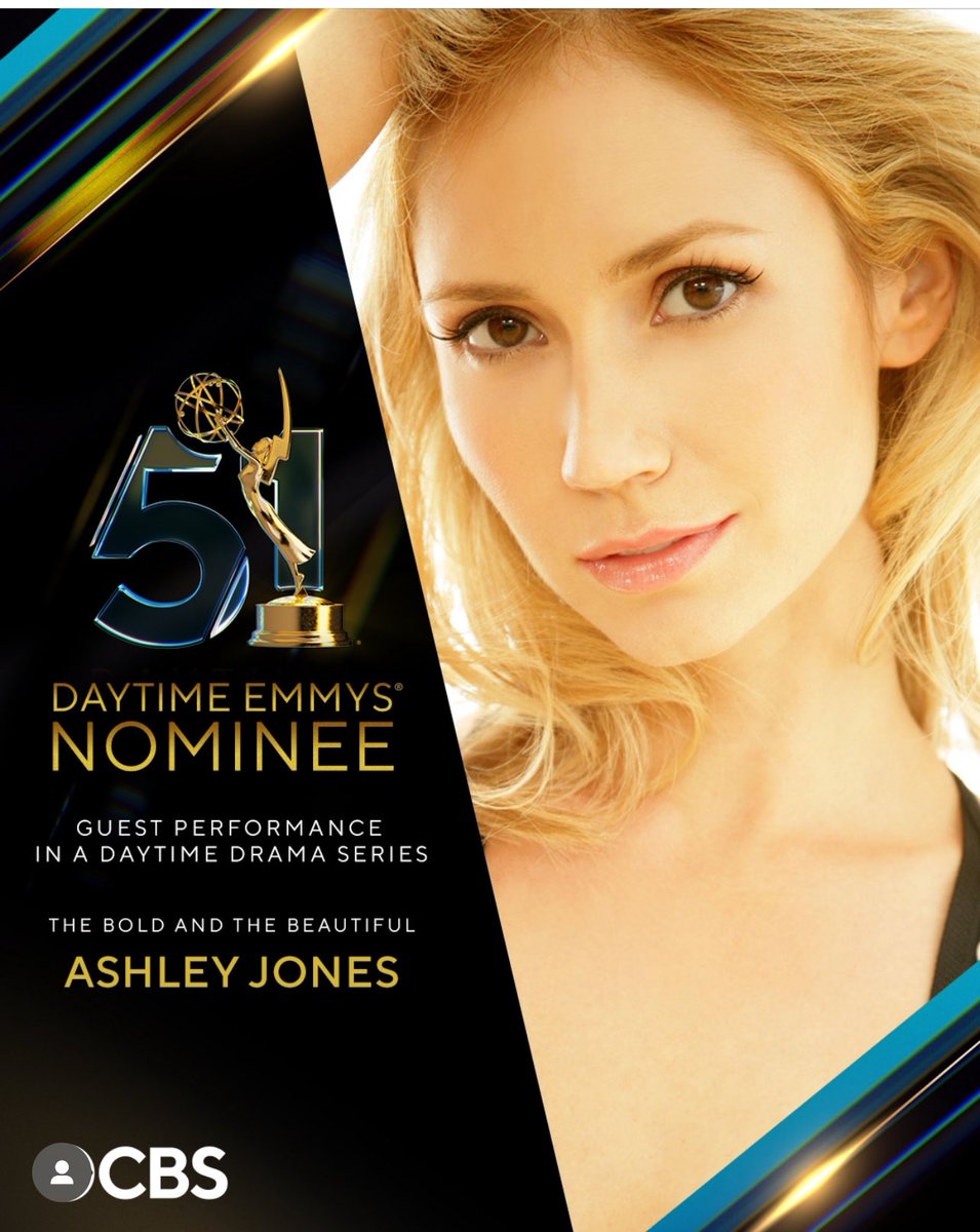 Congrats to @AshleyAJones for her nomination for Guest Performer in a Drama Series portraying #SeBridgetForrester on #BoldandBeautiful. 🎉🎉🎉