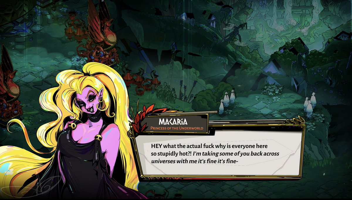 acepril11's tweet photo. *TRIPS AND HADESGAMES YOUR MACI*

Hades2 sneak derailed anything else I was gonna draw 🤪 I’ve wanted to do this for literally FOREVER! Since Maci is….WELL

&amp;BONUS, ft by far the most PG —probably out of character PG let’s be fucking real — dialogue option I could muster lmao, https://t.co/JtuicFTRlg