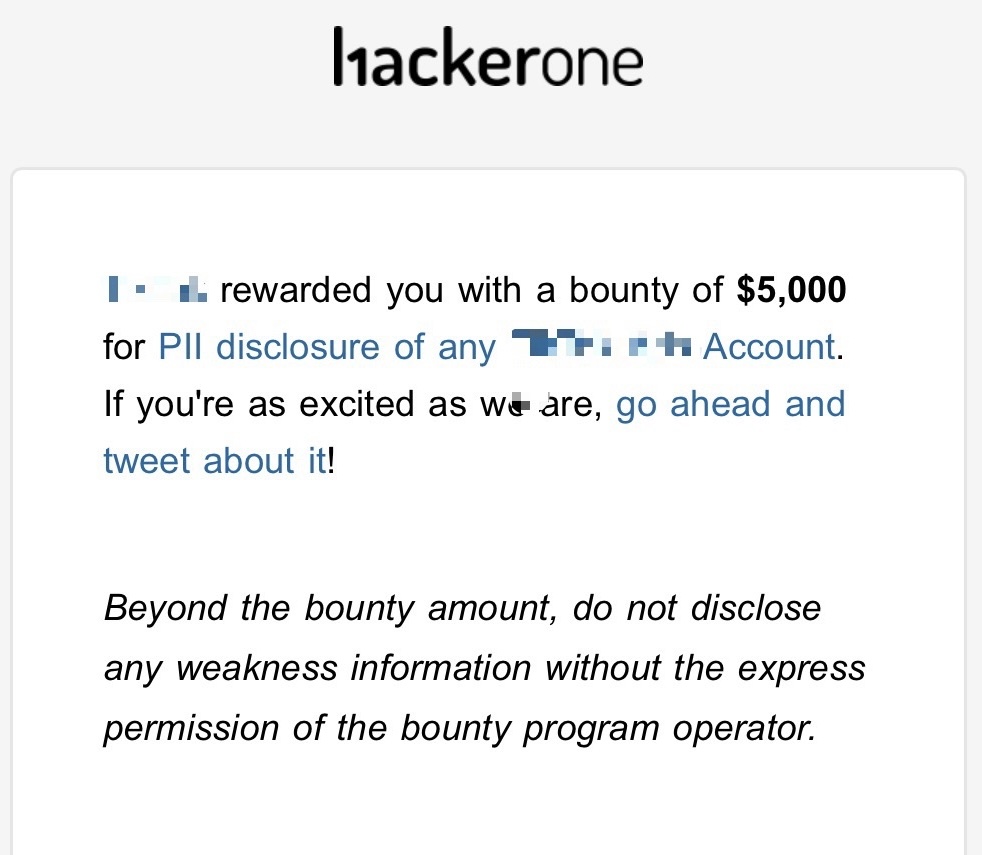 Biidznillah, I was awarded a $5,000 bounty on <a href="/Hacker0x01/">HackerOne</a>! 

a simple IDOR 

❌ GET /api/v1/user/detail?type=1&amp;user_id=123 
✅ GET /api/v1/user/detail?type=0&amp;user_id=123

alwys try changing the value if u find parameters similar to that (type, role, scene, etc.)

#bugbountytips
