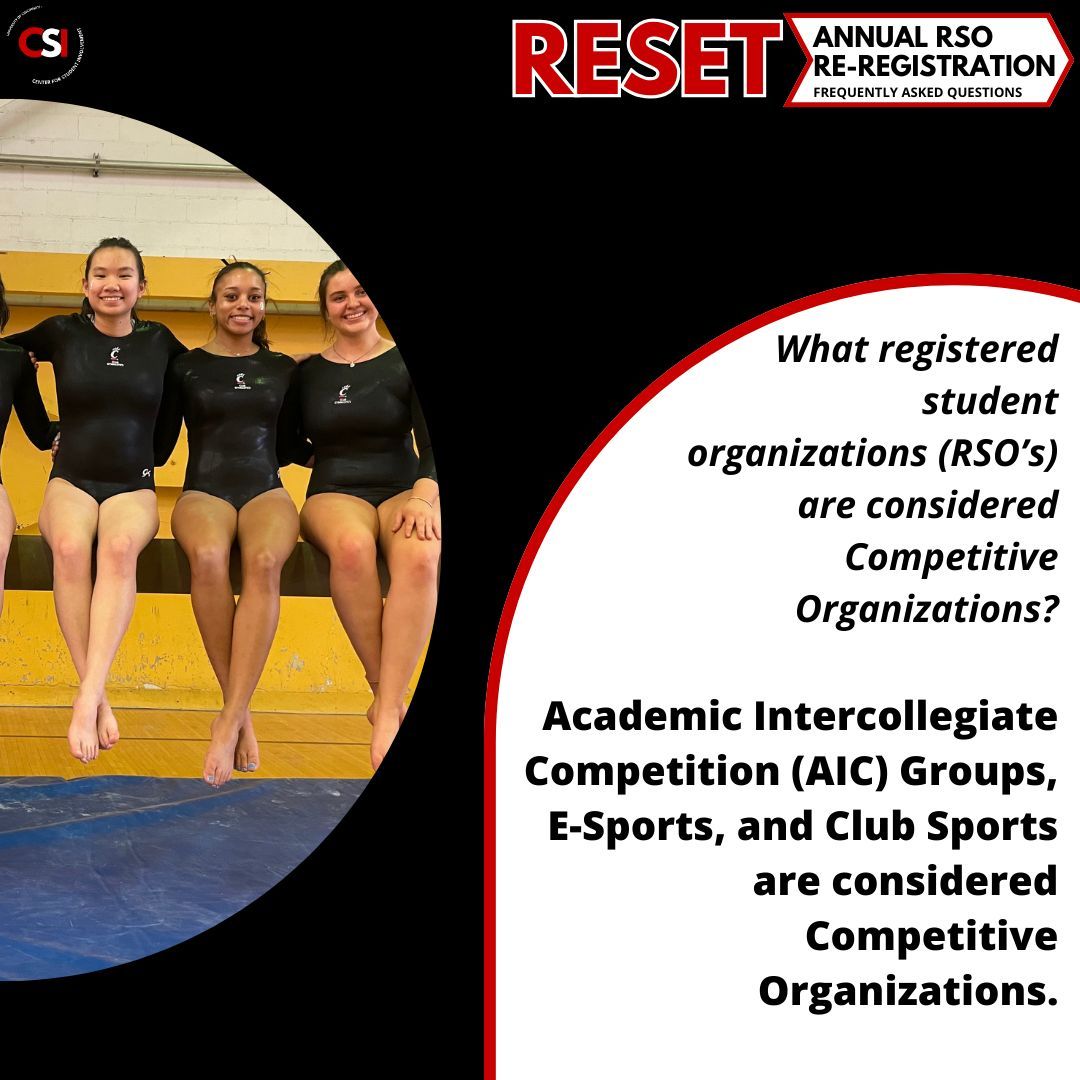 CSI (@uc_involvement) on Twitter photo ‼️ RESET: Annual RSO Re-Registration has begun ‼️
We ask that all RSO's complete an annual “RESET” to provide information about your organization, leadership, and other compliance paperwork. Questions? Email ucinvolvement@uc.edu ‼️ RESET: Annual RSO Re-Registration has begun ‼️
We ask that all RSO's complete an annual “RESET” to provide information about your organization, leadership, and other compliance paperwork. Questions? Email ucinvolvement@uc.edu