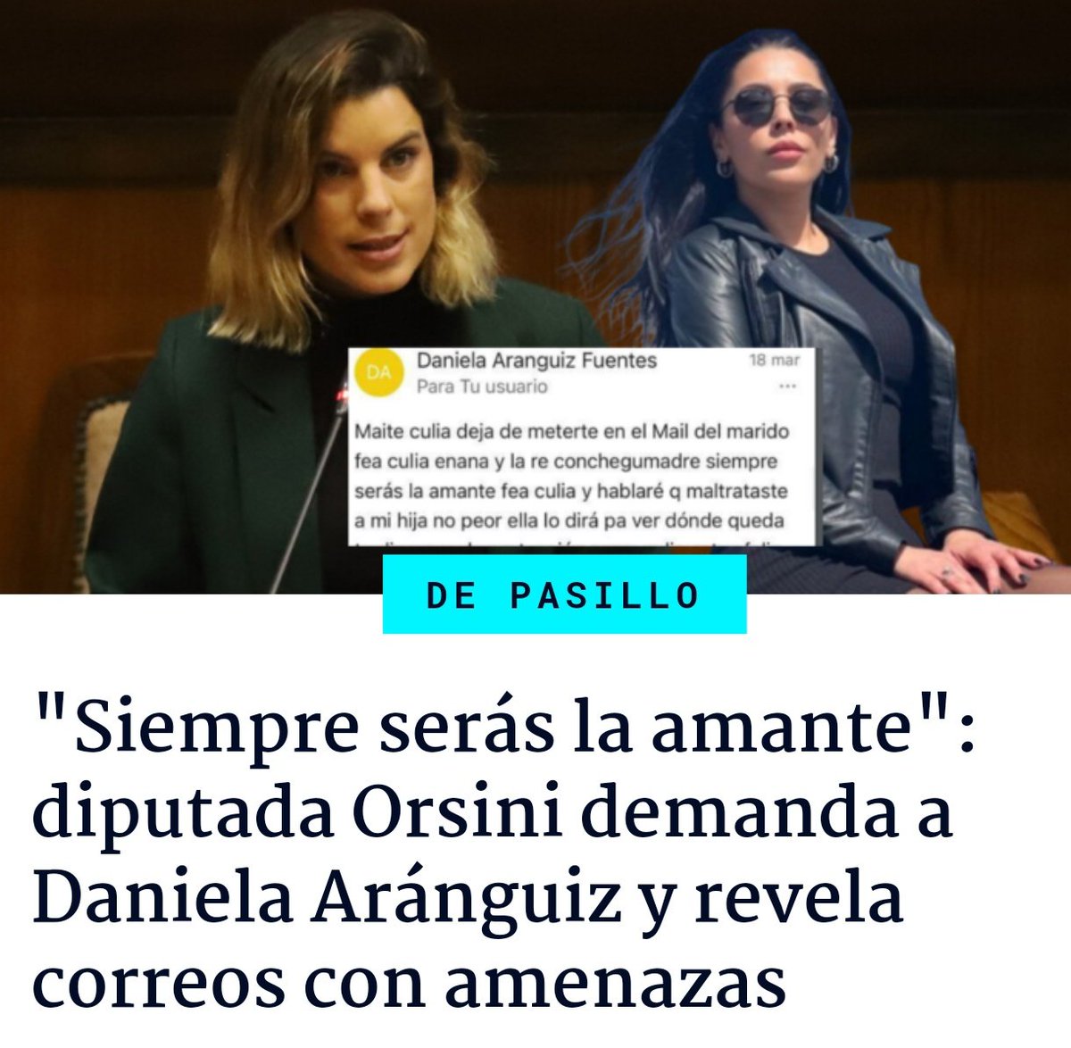 ☕ El reportaje de Biobío Informa sobre los mails que envía Daniela Aranguiz a la diputada Maite Orsini (RD) es TODA la dosis de cahuín que necesitaba hoy. 'Jamás vas a quedar preñá', es mi nuevo insulto favorito.