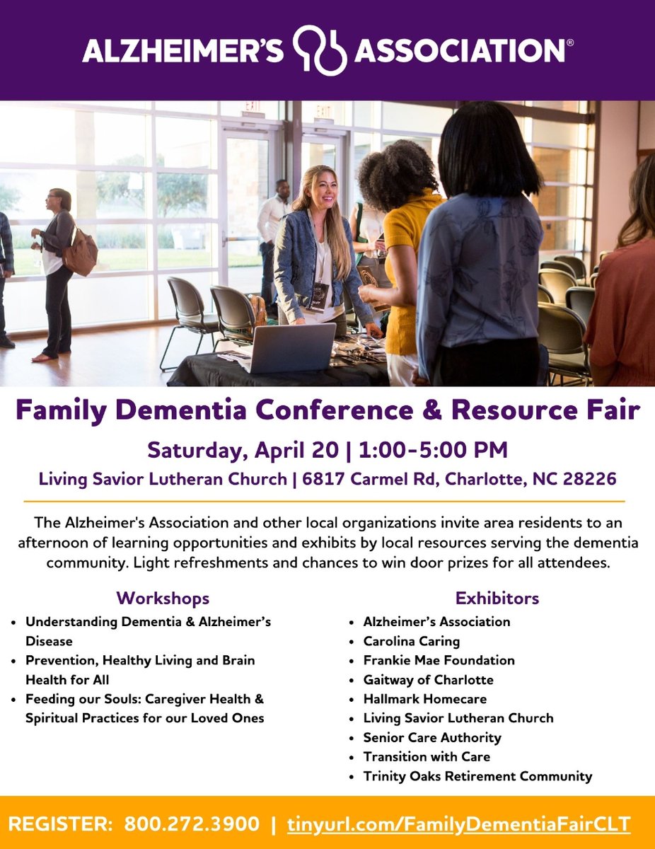 TOMORROW! Family Dementia Conference & Resource Fair on Saturday, April 20th at Living Savior Lutheran Church in Charlotte! 🌟 Make sure you stop by our table! #DementiaAwareness #CharlotteEvents #ElderLaw #EstatePlanning