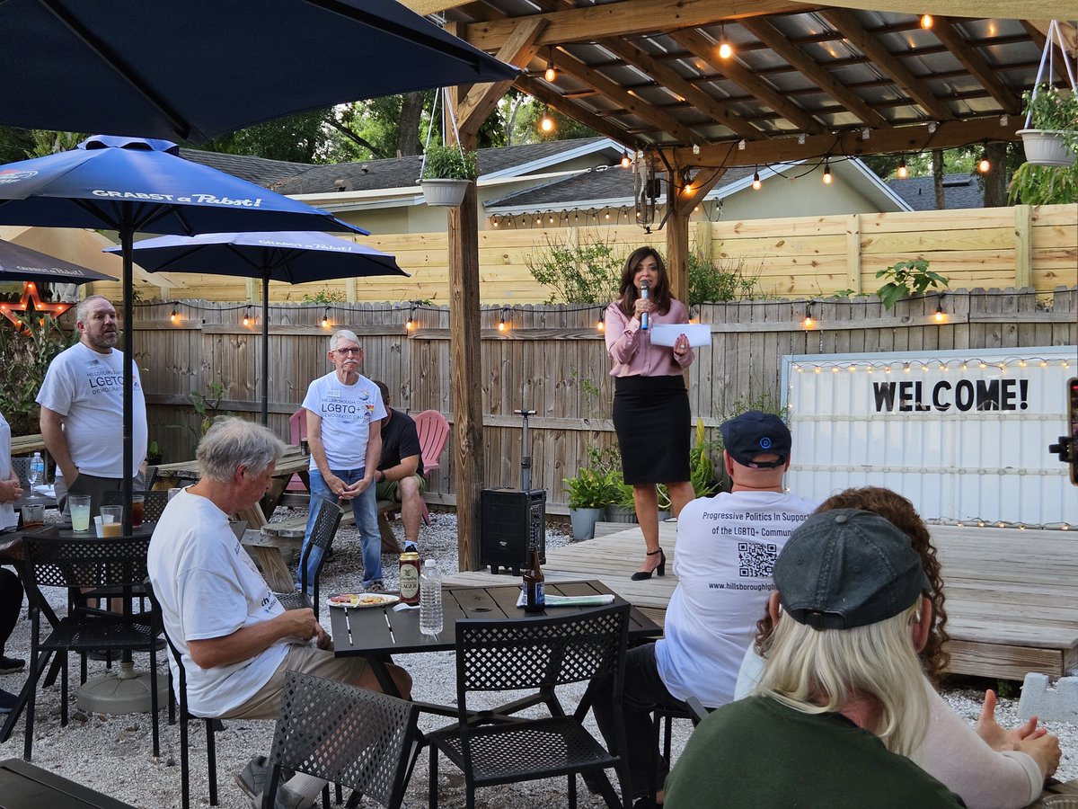 VoteNancyMillan's tweet photo. Thank you @hclgbtqdems for inviting me to your equality social! It was a pleasure speaking with you all about the good work we're doing in the Tax Collector's Office for everyone in Hillsborough County. https://t.co/PI9IidKK4P