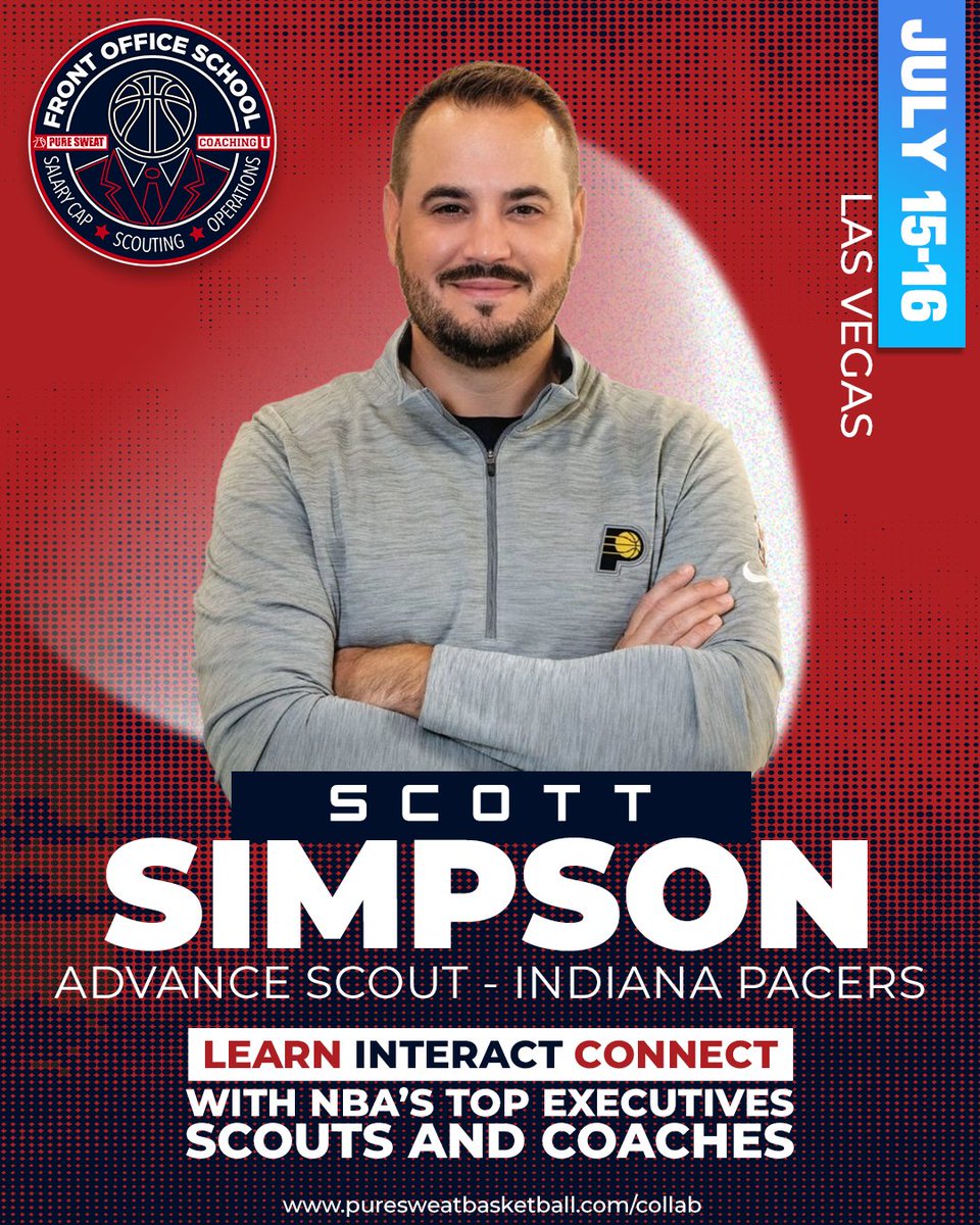 We are excited to be adding veteran NBA Advance Scout Scott Simpson to our line-up at Front Office School this July. Scott currently scouts for the Indiana Pacers and has previous stints with USA Basketball, Knicks, & Thunder! Early bird price ends May 5: hubs.li/Q02twqxX0