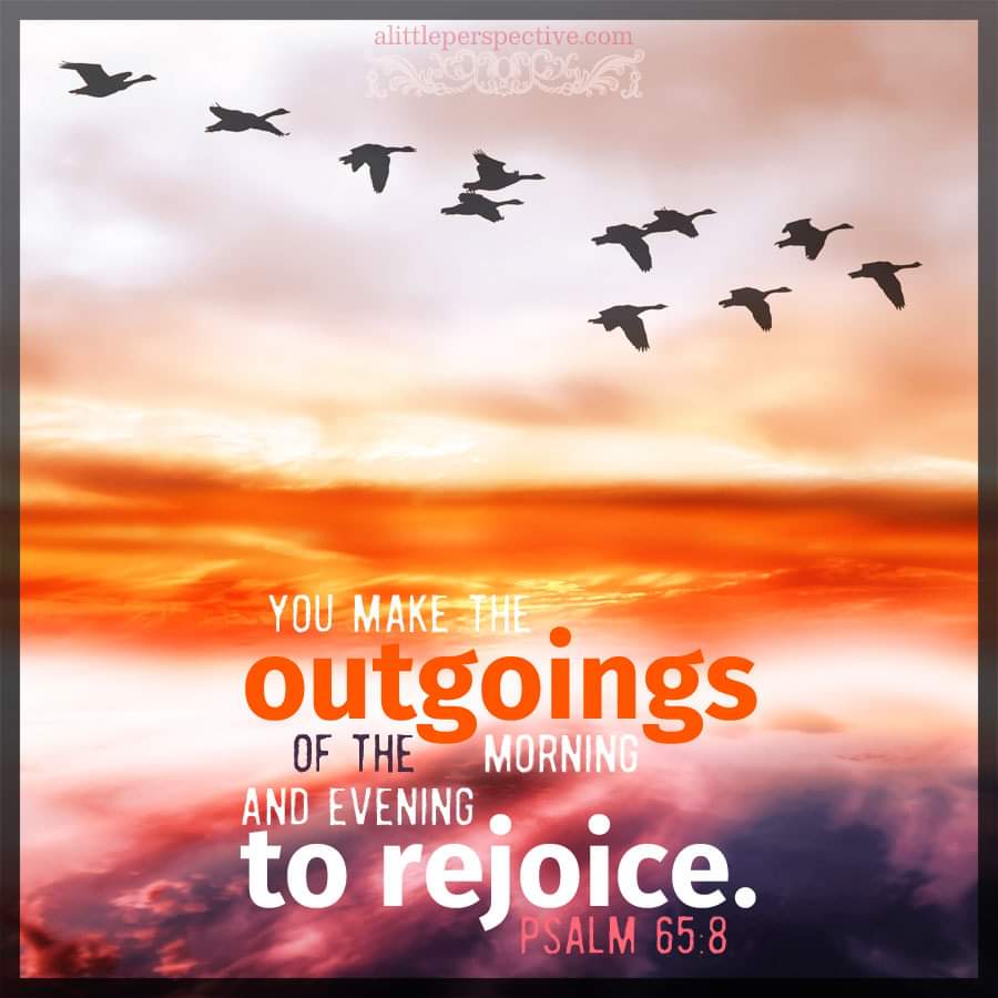 You make the outgoings of the morning and evening to rejoice.

#Psalm 65:8 #Bible #Psalms #APsalmADay #VerseOfTheDay #DailyBread #Scripture #ScripturePictures #ScriptureArt 

alittleperspective.com/welcome-to-scr…