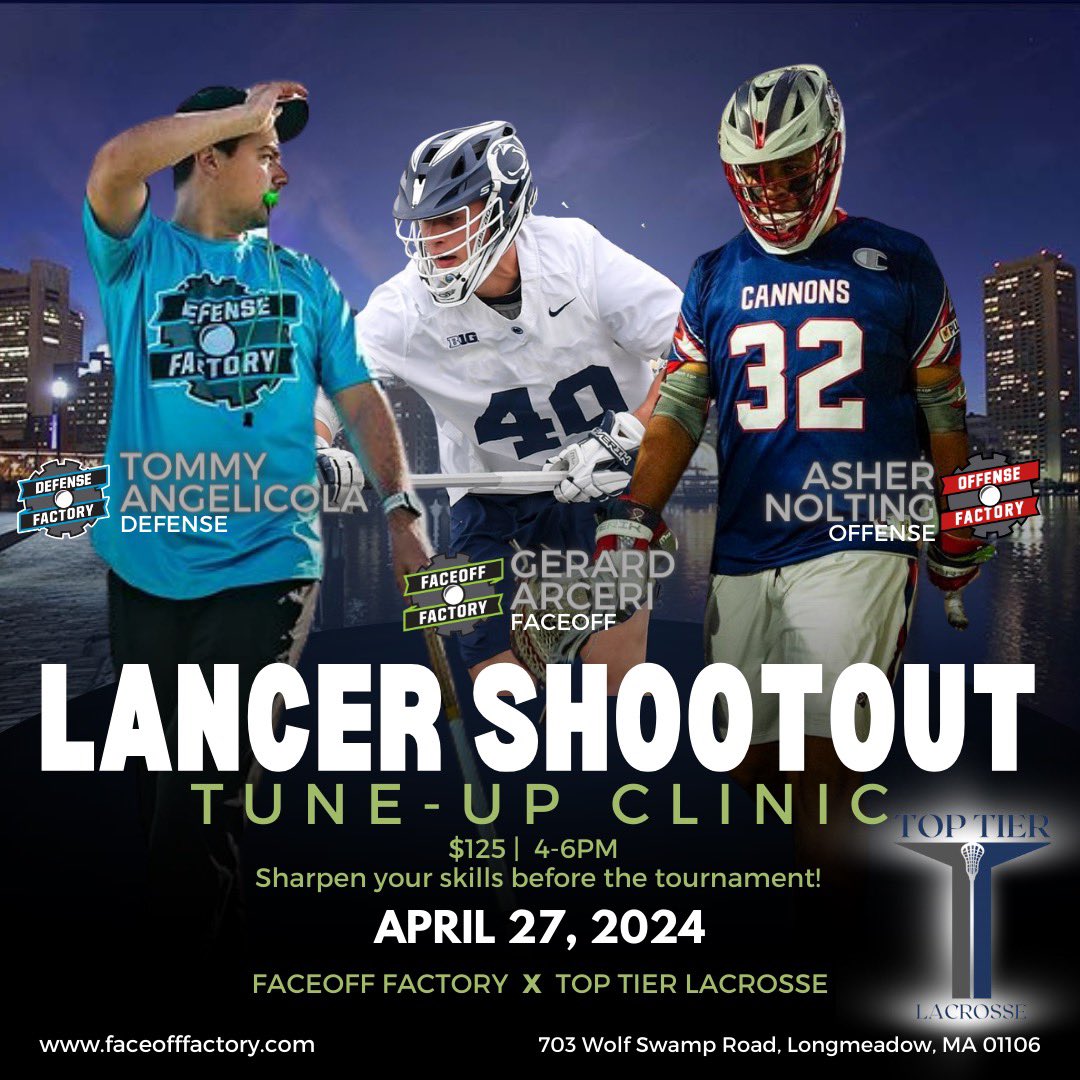 Faceoff Factory is coming to Longmeadow,MA for the Lancer Shootout Tuneup this month. Come get better with some of the best in the game. Register now at faceofffactory.com