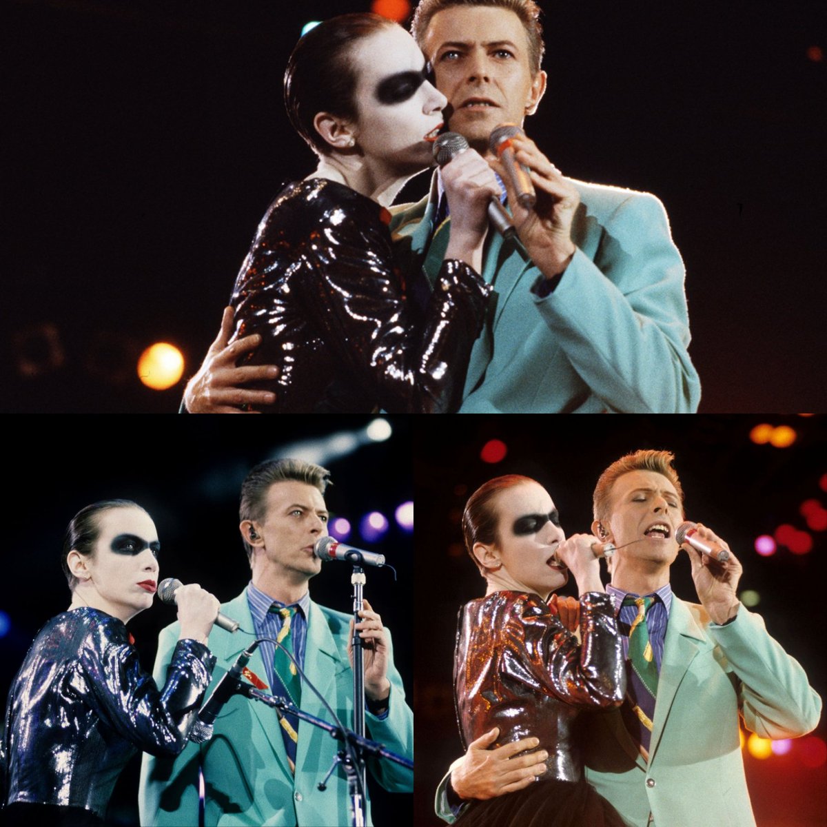 On this date in 1992 Annie Lennox and David Bowie performed 'Under Pressure' at the Freddie Mercury Tribute concert for Aids Awareness at Wembley Stadium.
