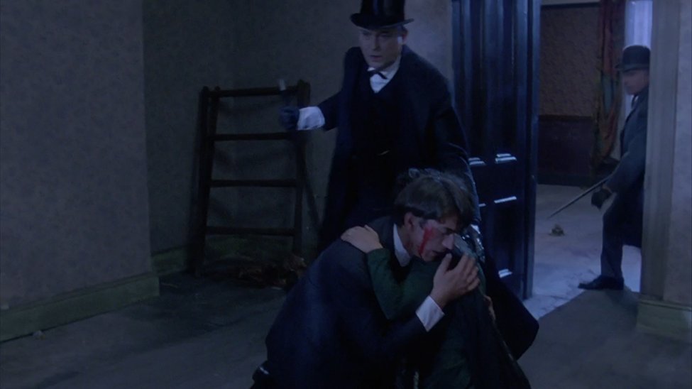 TVFilmRewatch's tweet photo. (cont) candle to Emilia from a nearby house. Holmes, Watson, Inspector Hawkins+US agent Leverton set a trap for Gorgiano. However, Gorgiano slips by. Just before Gorgiano gets to Emilia, Gennaro kills him. Hawkins arrests the Luccas for murder but they get off on self-defense. https://t.co/kFygYHYPx5