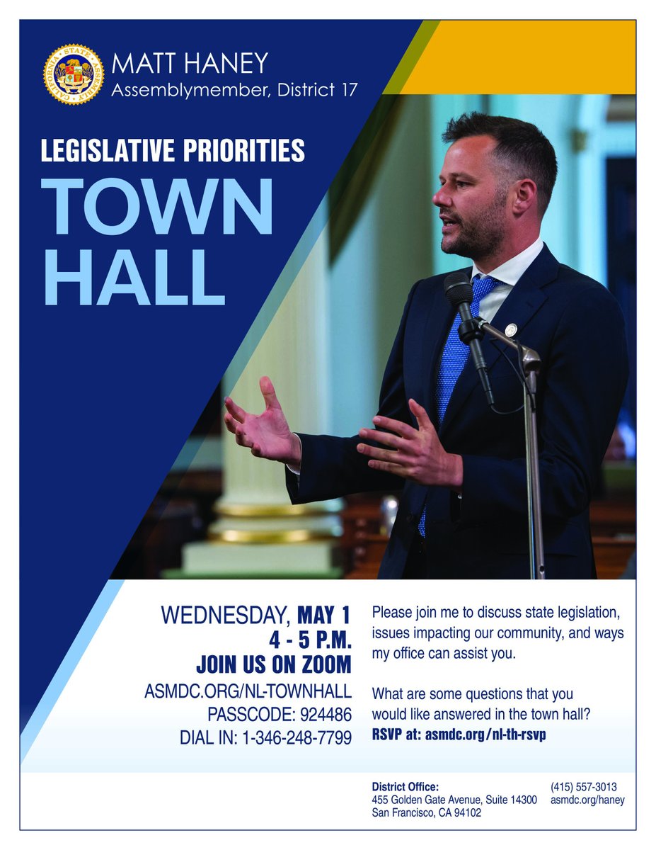 Join me for a virtual town hall May 1st to hear about my legislative priorities for the year!