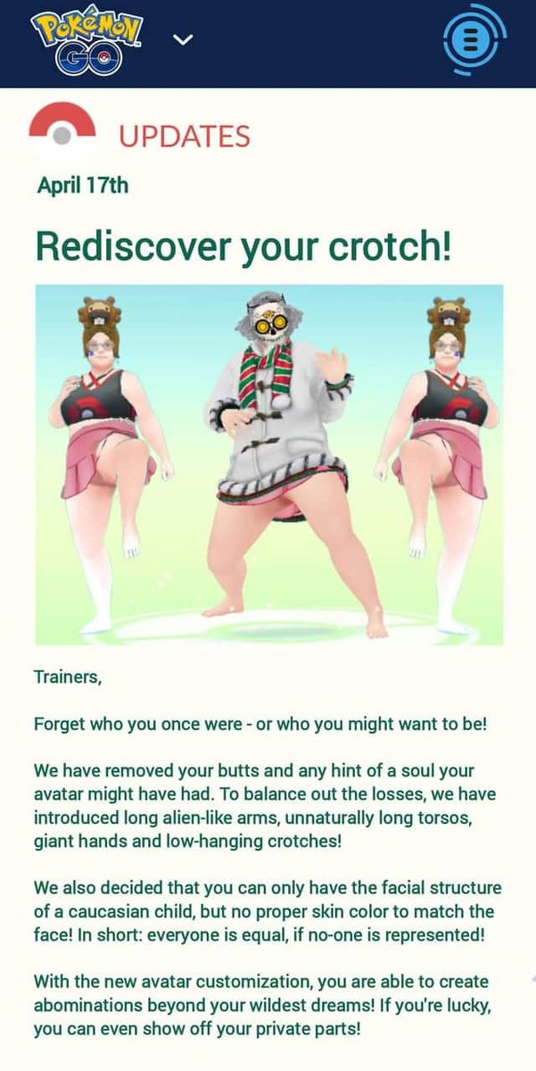 pikacharma's tweet photo. Hey @NianticLabs @PokemonGoApp - this is circulating on Facebook. Figured I'd spread the love here too! 😂🤣💀 #HearUsNiantic #PokemonGO #PokemonGOApp #PokemonNo #Pokemon #PokemonOhSnap #WTF #AbominationStation #HolyUncannyValleyBatman https://t.co/1nwOQ76Kud