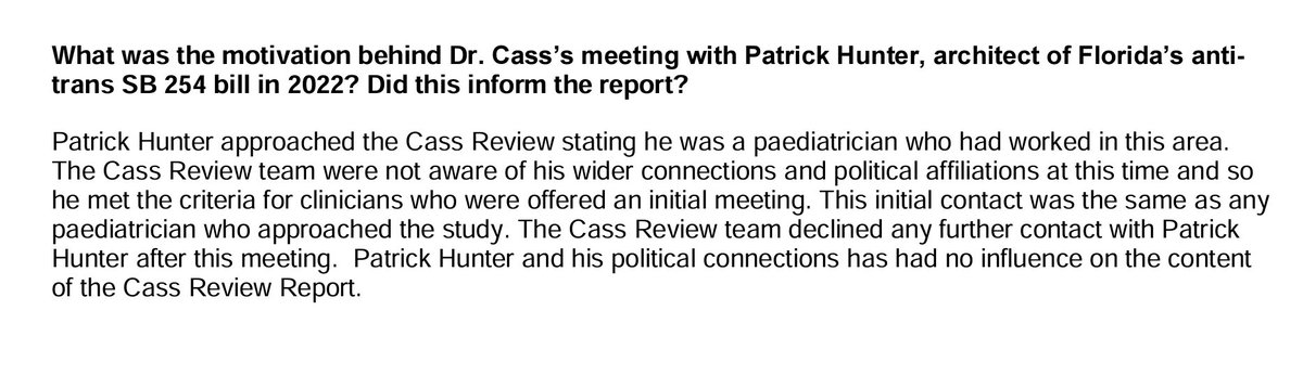 8. Dr. Cass responds, saying that she was unaware of Dr. Patrick Hunter's political affiliations and that was the only meeting she took. However... two things contradict this and may cause people to raise eyebrows at her claim.