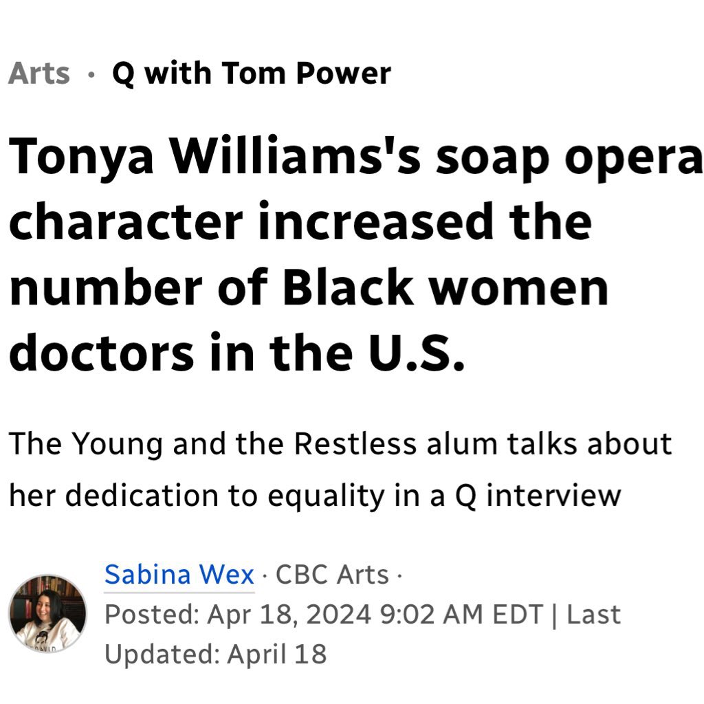Ahead of this year’s CSA, Tonya sat down w/ Tom Power from CBC’s Q to discuss her journey in the industry dating back to the age of 17, her beloved character Dr. Olivia on #YR, and the driving force that inspired her to start @reelworldfilm 🎧: cbc.ca/arts/q/tonya-w…