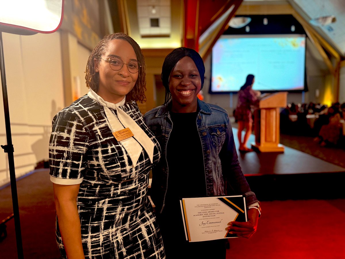 Congratulations to Joy N. Emmanual, my advisee, mentee, and lifetime collaborator, on being selected as our @uvmvermont @UVMHESA 2024 Voice of Passion awardee.  Joy puts the mastery in ME.d., so watch out HESA— a superstar is coming. #UVMHESA 💚💚