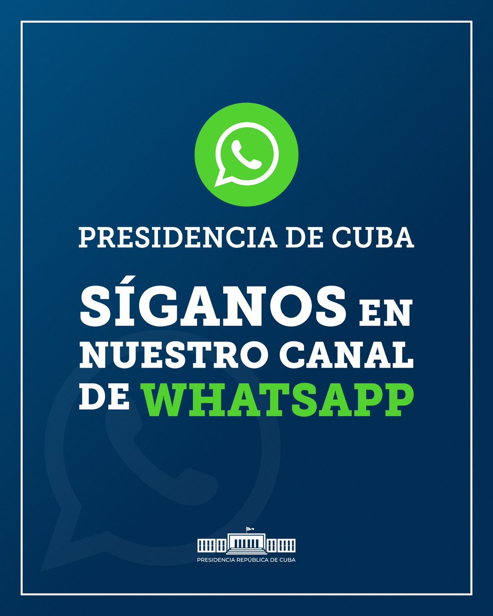 🇨🇺| Si quieres estar al tanto de lo que pasa #DesdeLaPresidencia, te invitamos a unirte a nuestro canal de WhatsApp. ↙️ 🔗| whatsapp.com/channel/0029Va… #Cuba 🇨🇺