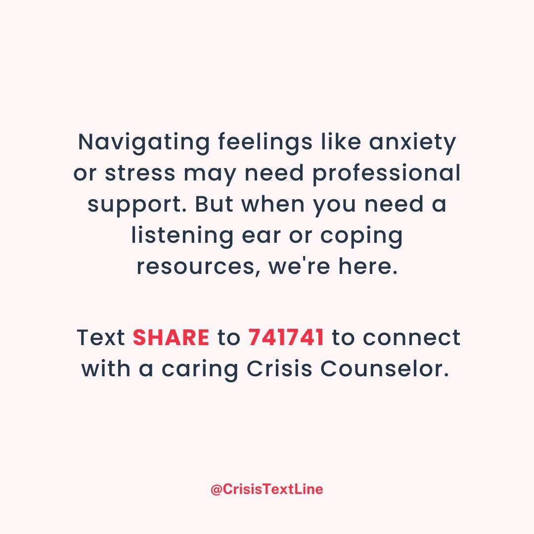 CrisisTextLine's tweet photo. Stress and anxiety often get mixed up. Stress is your body's reaction to a perceived threat, while anxiety is a persistent feeling of worry or fear. 

This #StressAwarenessMonth, take steps towards better mental health. Text SHARE to 741741 for support anytime you need it. https://t.co/DuyWBBztNW