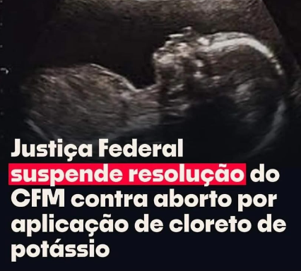 paulofilippus's tweet photo. O Conselho Federal de Medicina (CFM) havia aprovado mês passado uma resolução que proibia a realização de um procedimento que causa a morte de bebês no ventre materno, com o uso do cloreto de potássio aplicado no coração, para a realização do aborto.

Como esperado, membros do Ministério Público Federal, políticos do PSOL, movimentos LGBT, entidades médicas dominadas pela esquerda e, claro, os militantes da cultura da morte na mídia e nas universidades, começaram uma campanha para DERRUBAR isso. E conseguiram.

Rezemos pelos nossos pobres anjinhos que seguem sendo massacrados no ventre de suas mães.