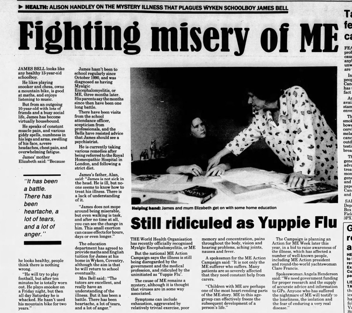 Thirty-one years ago today. Coventry Evening Telegraph, England. 20th April 1993. #MyalgicEncephalomyelitis #cfsme #cfs #myalgice #chronicfatiguesyndrome.