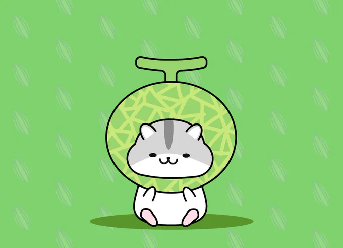 \おかぶりハムちゃん!/ 本日のお被り物はメロン! メロンにメロメロ〜 #おかぶりハムちゃん #オリジナルイラスト
