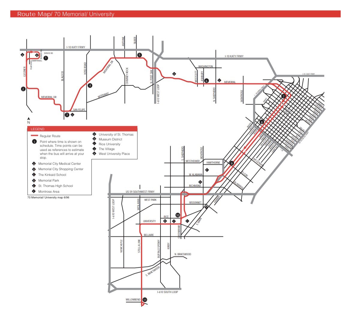The trip I’m making right now would be served perfectly by the 70 Memorial/University. Just missed one of its seven daily express trips to Rice Village by 20 years!