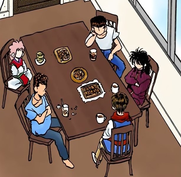 A rare moment at the table ☕️🍵🍹🥧 Kurama prefers coffee. Cherish the little moments!