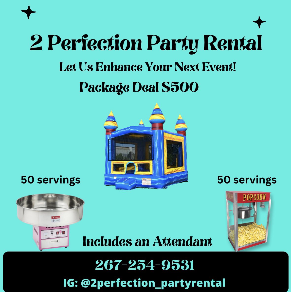 Rent our moon bounce and concessions for your next event  #partyrental #cottoncandy #popcorn #moonbounce #entertainment #events  #birthdayparty #cookout #familyreunion #bookwithme #philly #nj #de