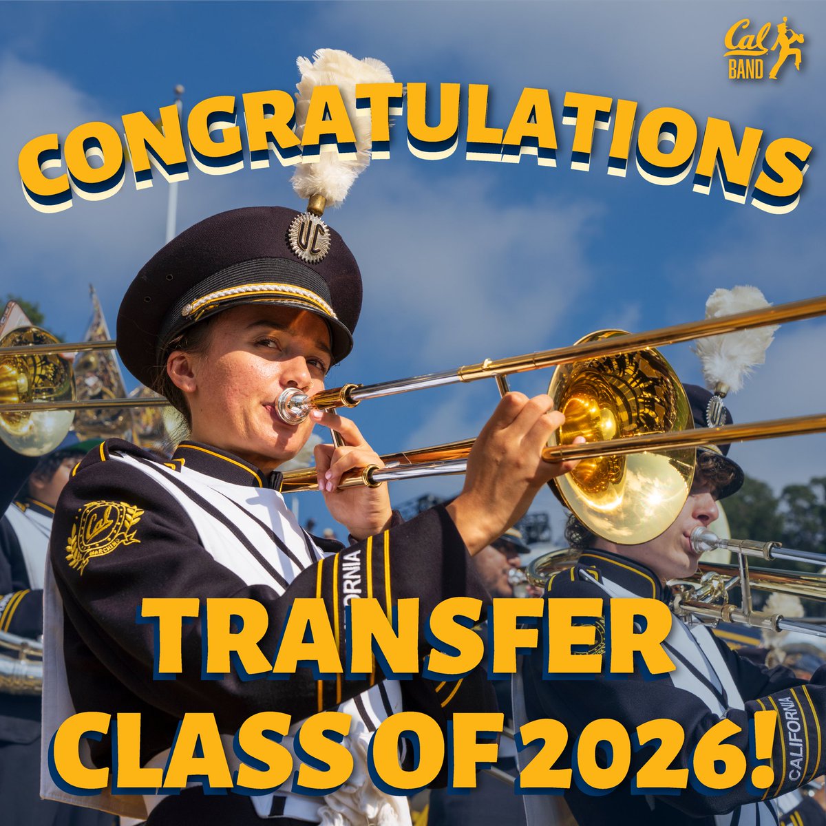 CONGRATS TRANSFER CLASS OF 2026!!! 💙💛

We are so excited to welcome you to campus! Keep an eye out for our upcoming performances at Golden Bear Welcome and beyond! We hope you join Cal Band! 🐻🎵

#Transfers #TransferStudents #Cal #CalBand #UCBerkeley #GoBears #CommunityCollege