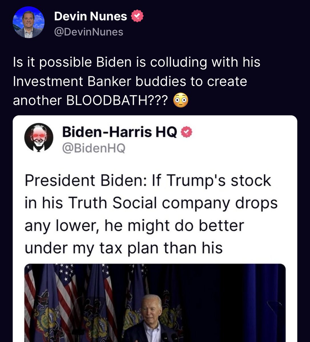 Trump Media CEO trying to blame Biden for the company’s stock tanking.