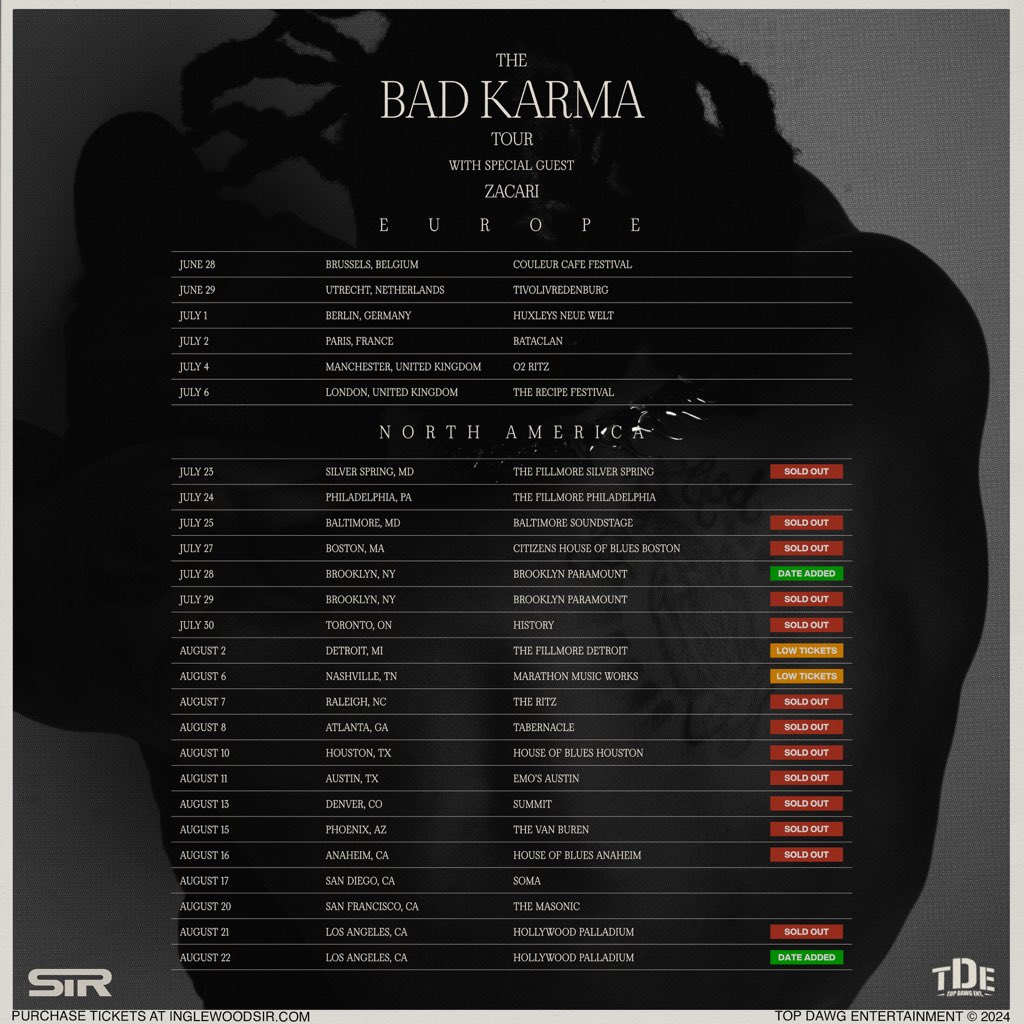 THE BAD KARMA TOUR📍 COMING TO EUROPE 2nd LA/NY DAYS ADDED