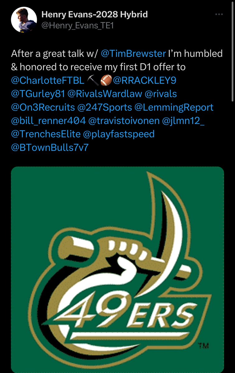 Congratulations @Henry_Evans_TE1 on the @CharlotteFTBL offer!!! We get #offers & #Results at Torigurley.com Sign Up Now!!!