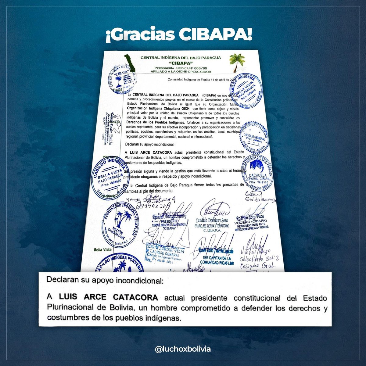 Somos un Gobierno comprometido con la defensa de los derechos y costumbres de nuestros pueblos indígenas originarios campesinos. Muchas gracias por su respaldo hermanas y hermanos de la Central Indígena del Bajo Paragua #CIBAPA.